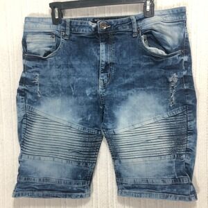 Souple Flex‎ Denim Shorts Distressed Moto Style Blue Mens Size 38